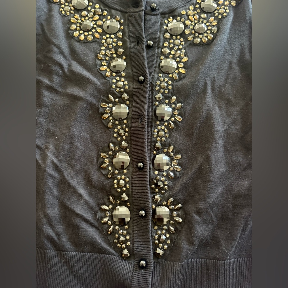 kate spade, black 100% cotton jeweled cardigan